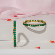 Silver Bangles with Green Stone Combination
