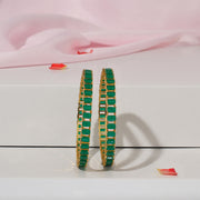 Silver Bangles with Green Stone Combination