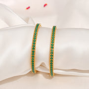 Traditional Tennis Style Emerald Silver Bangles