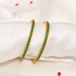 Traditional Tennis Style Emerald Silver Bangles