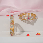 Dazzling CZ and Silver Floral Bangles with Pink Stone Highlights