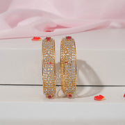 Dazzling CZ and Silver Floral Bangles with Pink Stone Highlights