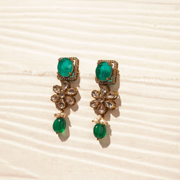 Victorian Silver Floral Earrings with Moissanite Stones