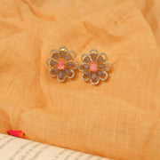 Fancy CZ and Moissanite Stone Silver Earrings with Floral Design