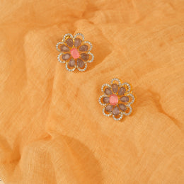 Fancy CZ and Moissanite Stone Silver Earrings with Floral Design