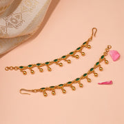 Silver Champaswaraalu with Gold Beads and Green Kundans