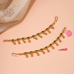 Silver Champaswaraalu with Gold Beads and Green Kundans