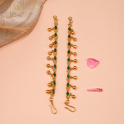 Silver Champaswaraalu with Gold Beads and Green Kundans