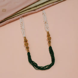 Classic Silver Green Stone Beads Layered Mala with Nakshi Balls
