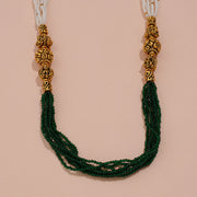 Classic Silver Green Stone Beads Layered Mala with Nakshi Balls