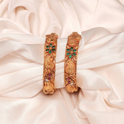 Grand Silver Bangles with Stones in Temple Finish