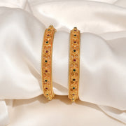 Traditional Silver Bangles with Ruby & Emerald Colored Stone Detailing