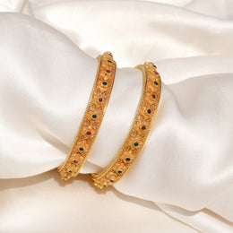 Traditional Silver Bangles with Ruby & Emerald Colored Stone Detailing