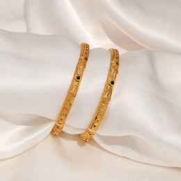 Minimal Silver Bangles with Fine Patterned Engraving