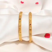 Stunning Temple Finish Silver Bangles with Leaf Design