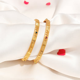 Stunning Temple Finish Silver Bangles with Leaf Design