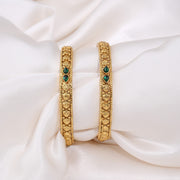 Traditional Gold Bangles with Emerald Stone Accents