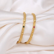 Classic Gold Bangles with Ruby and Emerald Stone Highlights