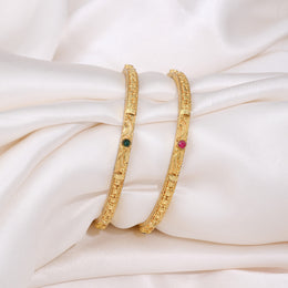 Classic Gold Bangles with Ruby and Emerald Stone Highlights
