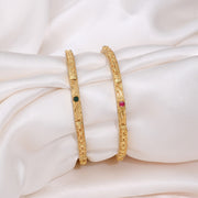 Classic Gold Bangles with Ruby and Emerald Stone Highlights