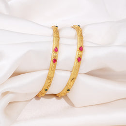 Elegant Gold Bangles with Ruby and Emerald Stone Accents