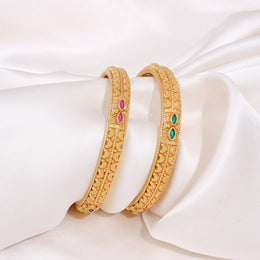 Traditional Gold Bangles with Green Stone Accents