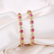 Sparkling Ruby Stone Silver Bangles