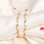 Stylish Silver Bangles in Curve Shape with Red Stone HIghlights
