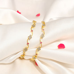 Stylish Silver Bangles in Curve Shape with Red Stone HIghlights