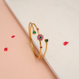 Magnificent Silver Floral Kada with Kundan Detailing