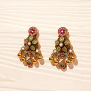 Silver and Kundan Earrings with Gold Bead Hangings