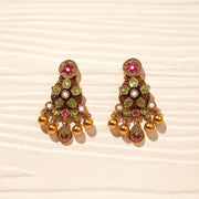 Silver and Kundan Earrings with Gold Bead Hangings