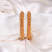 Minimal Temple Finish Silver Bangles with Nakshi Design