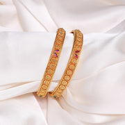 Sleek Temple Finish Silver Bangles with Stone Highlights