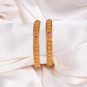 Sleek Temple Finish Silver Bangles with Stone Highlights