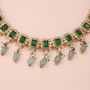 Emerald Kundan Necklace with Polki and Green Bead Drops