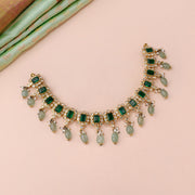 Emerald Kundan Necklace with Polki and Green Bead Drops