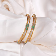 Modern Bow Style CZ Bangles with CZs & Green Stones