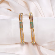 Modern Bow Style CZ Bangles with CZs & Green Stones