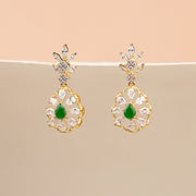 Elegant CZ and Green Stone Earrings in Silver
