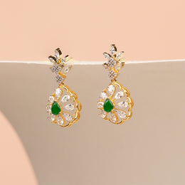 Elegant CZ and Green Stone Earrings in Silver