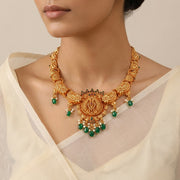 Nature-Inspired Temple Silver Parrot and Lakshmi Necklace