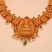 Heavy Temple Silver Necklace with Lakshmi Devi Highlight