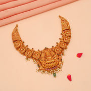 Heavy Temple Silver Necklace with Lakshmi Devi Highlight