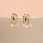 Green Drop Shaped Earrings with Pearl Drops