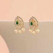Green Drop Shaped Earrings with Pearl Drops