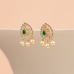 Green Drop Shaped Earrings with Pearl Drops