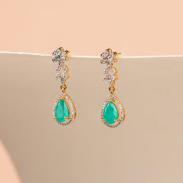 Elegant Silver CZ Stone Hangings with Green Drops