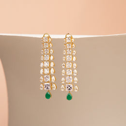 Stylish Silver CZ Hangings with Green Stone Drop