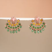 Silver Stone Beaded Earrings with Green Stone Hangings